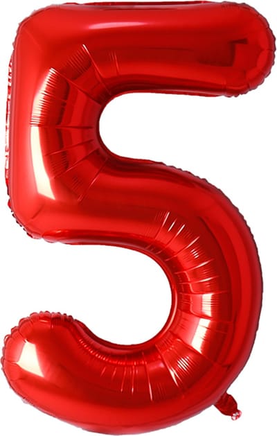 Ballon Cijfer 5 Jaar Rood Folie Ballon Verjaardag Versiering Cijfer ballonnen Feest versiering Met Rietje - 36Cm