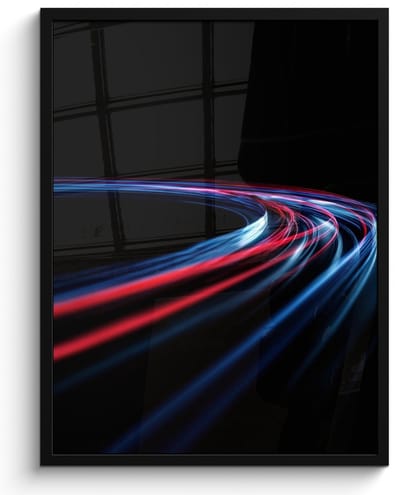 Poster in lijst - Fotolijst 50x70 cm - Posters - Gaming - Lichtbanen - Golvend - Rood - Posterlijst zwart - Decoratie - Wanddecoratie woonkamer - Muurdecoratie slaapkamer