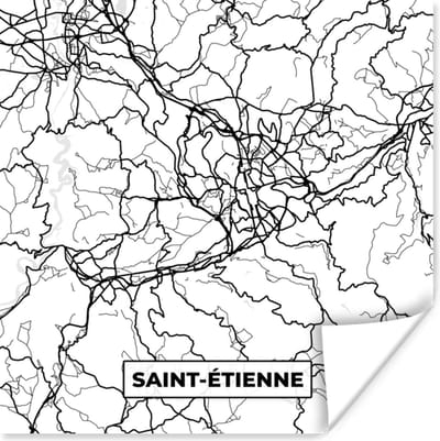 Poster Saint-Étienne - Frankrijk - Kaart - Plattegrond - Stadskaart - Zwart wit - 100x100 cm XXL