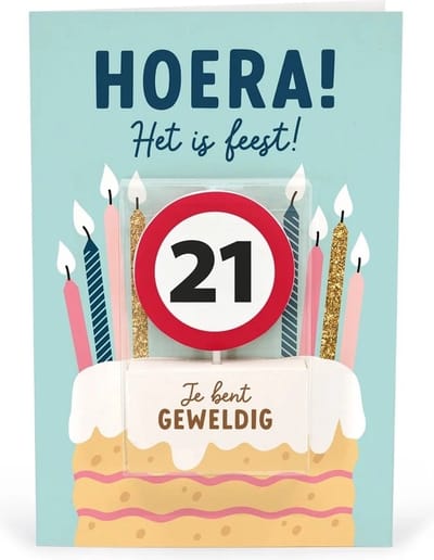 Verjaardagskaart met kaars | 21 jaar | Je bent geweldig
