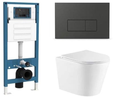 QeramiQ Dely Toiletset - inbouwreservoir Qeramiq Flush - slim zitting - kunststof mat antraciete bedieningsplaat - rechthoekige knoppen - glans wit