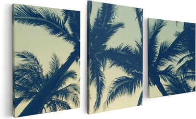 Artaza Canvas Schilderij Drieluik Palmbomen Bladeren - 120x60 - Foto Op Canvas - Canvas Print