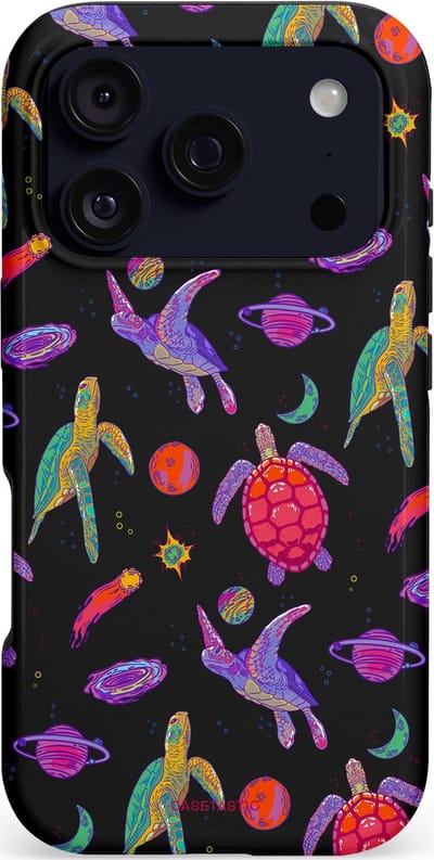Casetastic hoesje geschikt voor Apple iPhone 17 Pro - MagSafe - Dubbellaagse bescherming - Astro schildpad - Fashion Case - Zwart Donkerblauw Lavendel