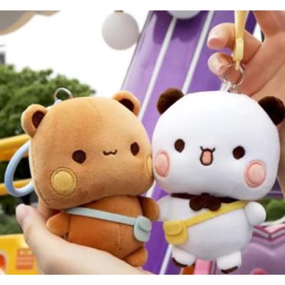 Nieuwe Panda Bubu En Yier Pluche Hanger Poppen Schattige Cartoon Panda Beer Pop Sleutelhanger Rugzak Hanger Koppel Cadeaus beige