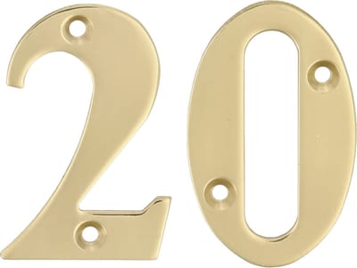 AMIG Huisnummer 20 - massief messing - 5cm - incl. bijpassende schroeven - gepolijst - goudkleur