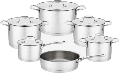 OZ Home Bavary RVS Pannenset - 11-delig - Inductie - 18/10 RVS - Kookpannen - Glasdeksels - Steelpan en Koekenpan - Pannen
