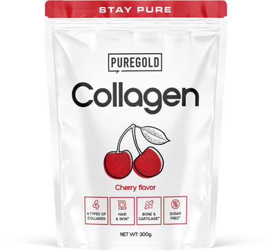 Pure Gold Collagen Rundercollageen Poeder – 300g – Kers – 25 Porties – 4 Types Collageen met Vitamine C, A, Zink & Selenium