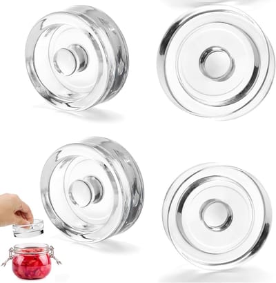 Set van 4 Fermentatiegewichten van Glas Ø 7 cm voor Inmaken van Groenten, Ideaal voor Komkommer en Brede Mond Potten