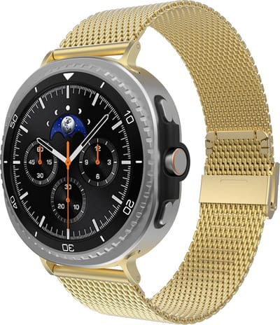 Cazy Horlogebandje geschikt voor Samsung Galaxy Watch Bandje (Silksteel) - Smartwatchbandjes - Universeel bandje geschikt voor Samsung Galaxy Watch 8 / Watch 8 Classic - Goud