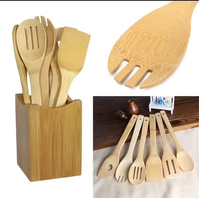 5‑Delige Houten Keukengerei Set – Anti‑aanbaklaag – Houten Handvat – Spatel, Soeplepel, Rijstlepel