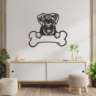 Wanddecoratie Boxer - Muurdecoratie Boxer - Muurdecoratie Hond - Wanddecoratie Hond Hout - Muurdecoratie Woonkamer - Wanddecoratie Woonkamer - Wanddecoratie Industrieel - Wanddecoratie Dieren - Home Decor - Wall Line Art - 59 x 52.5 cm