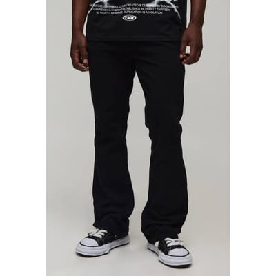 Tall Slim Flare Broek Met Half & Half Tailleband In Gewassen Twill | Black | Size Small