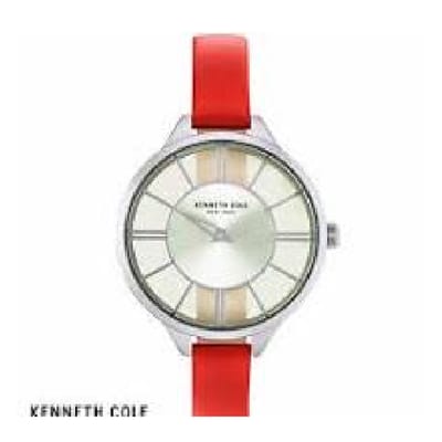 Kenneth Cole-Dameshorloge-transparant uurwerk-rood lederen band-stainles steel-3 atm waterdicht-diameter 35 mm