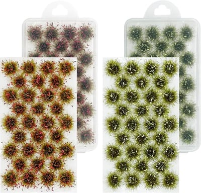 Miniatuur Grasclusters voor Modelbouw, Statisch Gras Tuft voor DIY Spoorweglandschap en Groene en Rode Bloemen