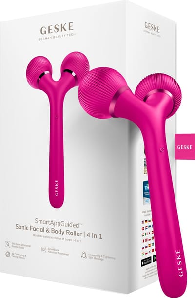 GESKE | SmartAppGuided™ Sonic Facial & Body Roller | 4 in 1 | Dermaroller | Apparaat voor gezicht en lichaam | Dermarol | Professionele gezichtsroller | Verstevigt en definieert lichaam en gezicht