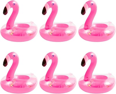 6 stuks flamingo-drankhouders, opblaasbare bekerhouders voor volwassenen, kinderen, zwembad, strand, bad (6)
