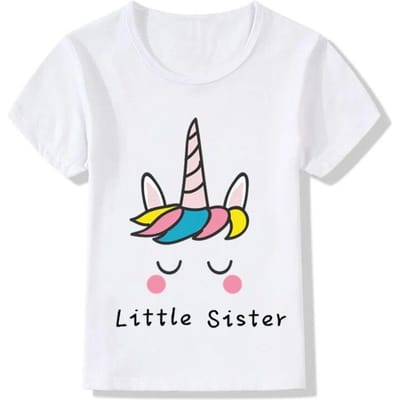 Kinderen Grote Zus Print T-shirt Kinderen Zomer Tops Baby Meisjes Eenhoorn Kleding Kinderen Kleine / Grote Zus Match Kleding 7T white
