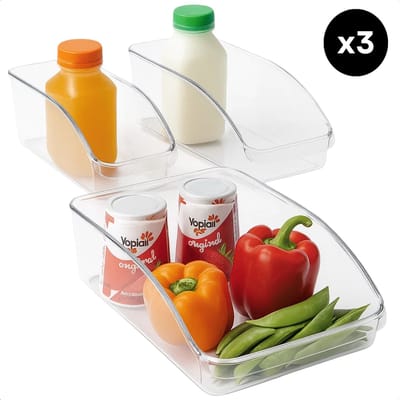 Lomera Koelkast Opbergbakken - Transparante Opbergbakken - Set van 3 - Keukenorganisatie - Ruimtebesparend - Opbergoplossing - Verschillende Maten - Lichtgewicht Set - Keuken Opbergset - Koelkast Indeling - Multifunctionele Bakken