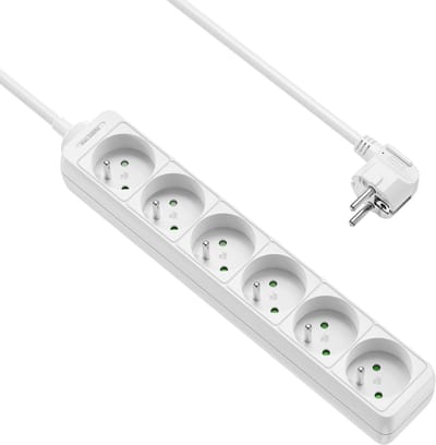 Allteq - Stekkerdoos met penaarde - 6-voudig - 1,5 meter - Wit
