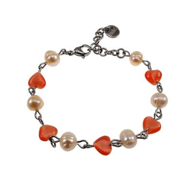 Armband met Zoetwaterparels en Opaal Kattenoog Harten, Armband Dames, RVS - Handgemaakt door esde2 - Verstelbaar 15 - 18cm
