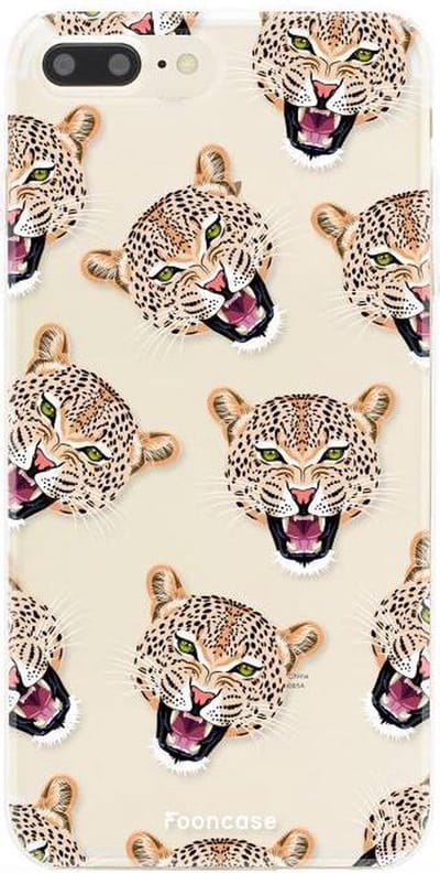 Fooncase Hoesje Geschikt voor iPhone 8 Plus - Shockproof Case - Back Cover / Soft Case - Cheeky Leopard / Luipaard hoofden