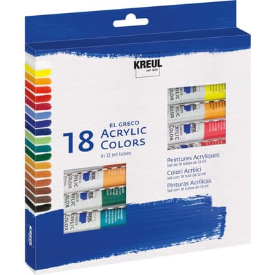 KREUL 28251, Zwart, Blauw, Bruin, Groen, Rood, Wit, Geel, Acrylverf, Vloeistof, 12 ml, 18 stuk(s)