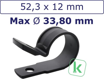 PRO-TIE® - Buisklemmen, Bevestigingsbeugels, P-Clamp / Clip - Nylon (PA6,6) Schroefbaar Bundel diameter max. 33,80mm Zwart UV-Bestendig (Zak 100 stuks)