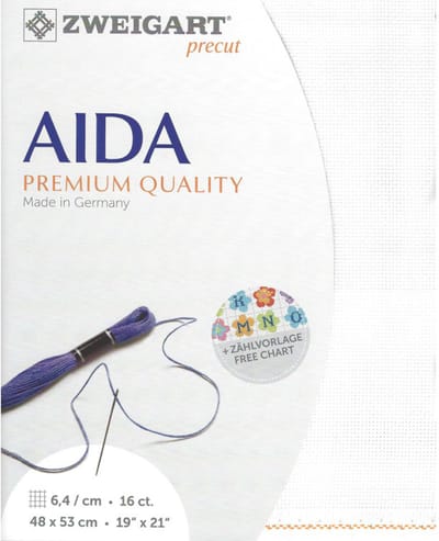 Zweigart borduurstof aida 16ct/ 6.4kruisje wit 101 afm. 48x53cm
