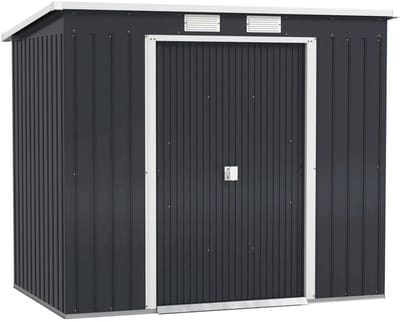 Tuinschuur - 213 x 130 x 172 cm - Tuinhuisje met Afsluitbare Schuifdeuren - Gegalvaniseerd Staal - Weerbestendig - Gereedschapsschuur - Opslagruimte Tuin - Tuingereedschap Bewaren - Buitenschuren - Tuinhuis - Donkergrijs