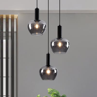 LumenXL Moderne hanglamp Ismay - smoke glas, 3-lichts - zwart
