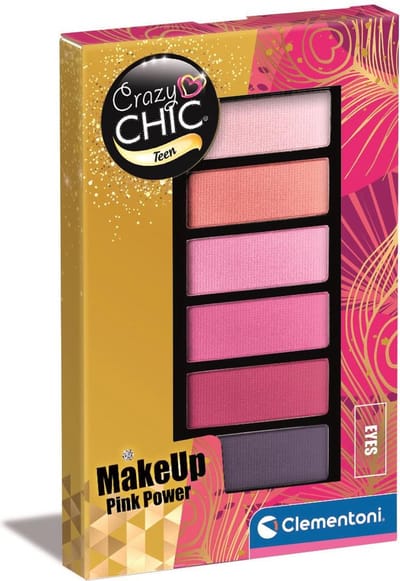 Clementoni - Crazy Chic - Oogschaduw Palet - Pink Power Style - 6 Glanzende Kleuren Voor Kinderen, Vanaf 8 Jaar