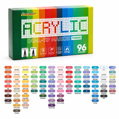 Acrylmarkerset met dubbele punt - 96 kleuren, 1 set - Zachte punt - Voor tekenen en inkleuren - Geschenkdoos