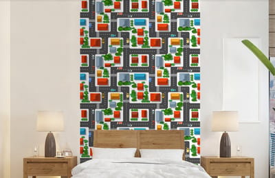 Behang - Fotobehang Patronen - Auto - Huis - Jongens - Kinderen - Kids - Breedte 150 cm x hoogte 240 cm