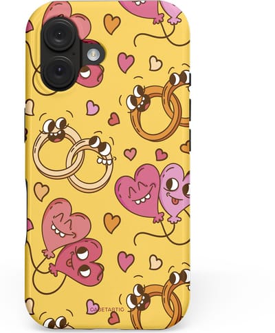 Casetastic hoesje geschikt voor Apple iPhone 16 - MagSafe - Dubbellaagse bescherming - Gele Hartenpret - Fashion Case - Goud Taupe Koraal