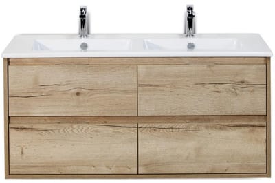Porto Badmeubelset 120 cm - 4 Laden Natuur Eiken - Keramische Wastafel Wit Slim