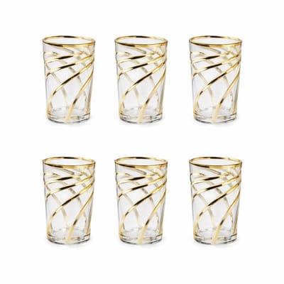 Luxe Theeglazen met Gouden Spiraalpatroon – Set van 2 – 175 ml – Hoogte 10 cm – Diameter 6 cm