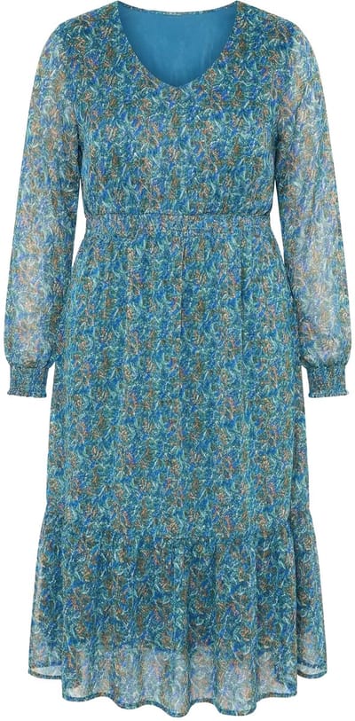 Studio Untold - Dames - Maxi-jurk A-lijn print met glitterdraden zoomvolant - Matgroen - Maat 54+