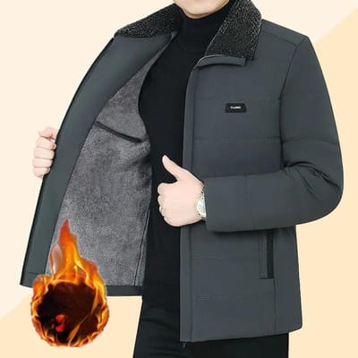 Veste imperméable à col en fourrure pour hommes, manteau chaud épais d'hiver, veste rembourrée en cachemire, Parkas décontractés L gris
