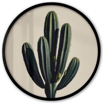 Poster in lijst Rond - Fotolijst 40x40 cm - Posters - Cactus - Subtiel - Groen - Ronde posterlijst zwart - Decoratie - Wanddecoratie woonkamer - Muurdecoratie slaapkamer