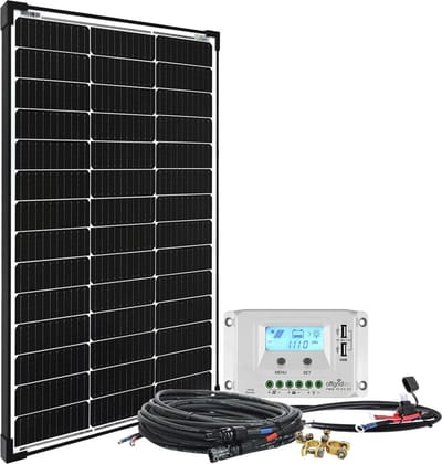 Zonne-installatie 100 W met 20 A LCD laadregelaar en kabelkit