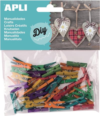 Apli mini wasknijper gekleurd hout 45 stuks