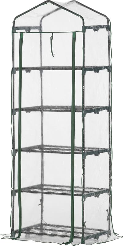 Outsunny foliekas - met 5 planken - transparant - staal - kunststof