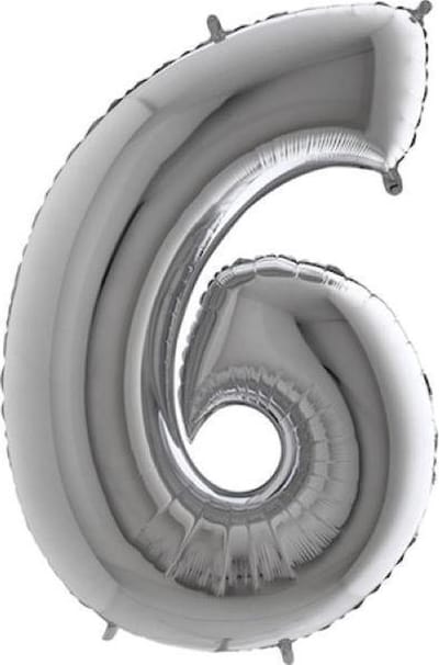 Folieballon - Cijfer 6 - zilver - Grabo Balloons - 66cm