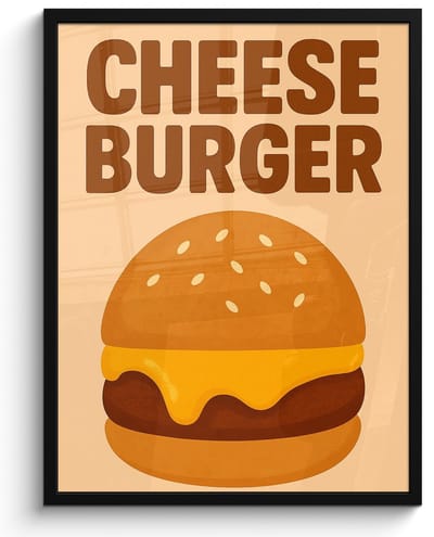 Poster in lijst - Fotolijst 50x70 cm - Posters - Cheeseburger - Minimalistisch - Geel - Posterlijst zwart - Decoratie - Wanddecoratie woonkamer - Muurdecoratie slaapkamer