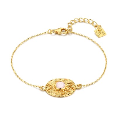 Twice As Nice Armband in zilver, ovaal met roze steen Goudkleurig 16cm+3cm