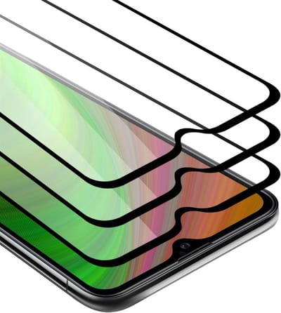 Cadorabo 3x Screenprotector geschikt voor Samsung Galaxy A10s / M01s Volledig scherm pantserfolie Beschermfolie in TRANSPARANT met ZWART - Getemperd (Tempered) Display beschermend glas in 9H hardheid met 3D Touch