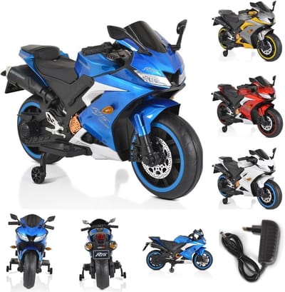 Elektrische Kinder Motor - Kindermotor Crossmotor - Buiten Spelen - Met Steunwielen - 120x60x74 cm - Blauw