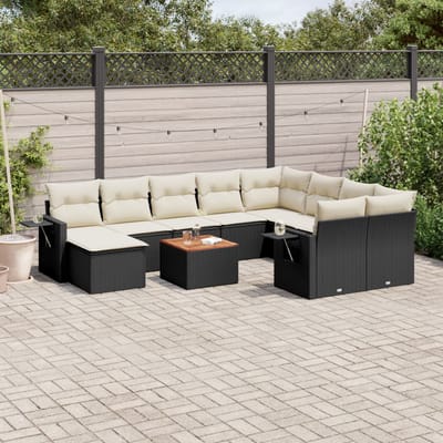 vidaXL - 11-delige - Loungeset - met - kussens - poly - rattan - zwart