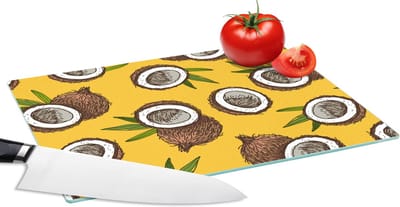 Glazen Snijplank - 28x20 - Kokosnoot - Hawaii - Tropisch - Bladeren - Design - Snijplanken Glas