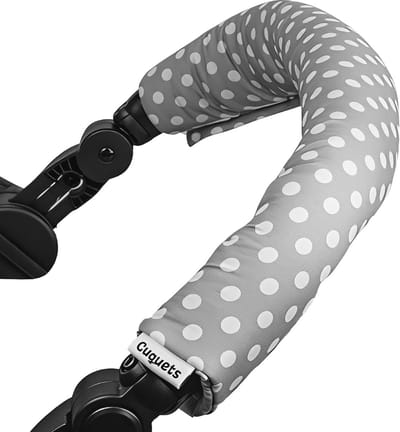Stuurbescherming voor kinderwagen - Gevoerde protection met grijs-witte stippen - 50 cm x 18 cm - Ideaal voor babyaccessoires